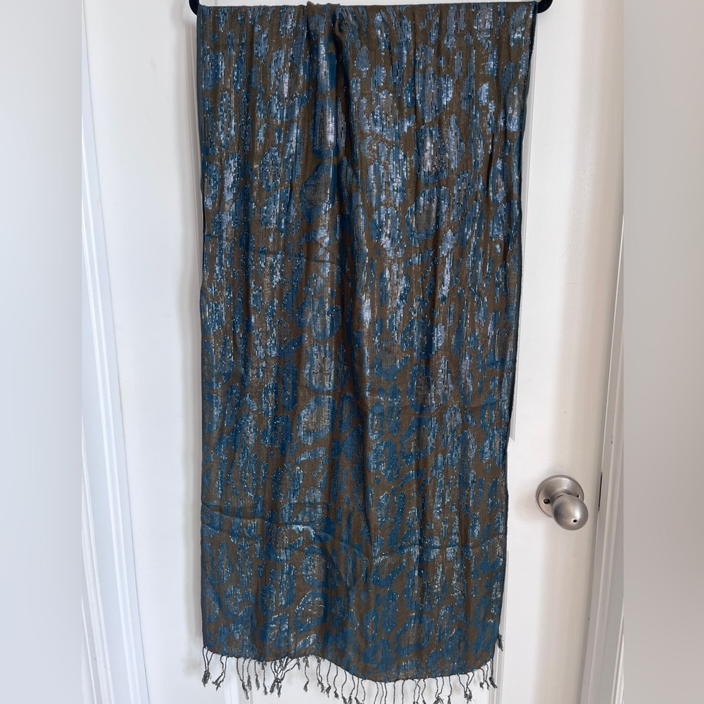 Echo Teal and Olive Patterned shimmery scarf